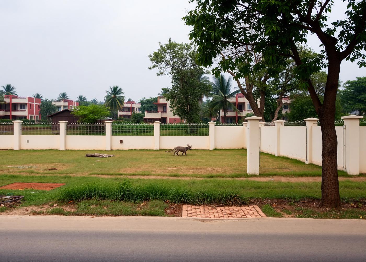 A walled and secured open land plot on a quiet street
