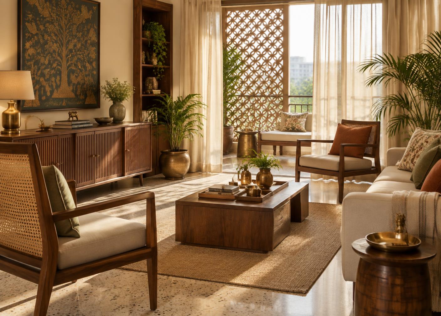 Sunlit living room of a well-maintained apartment